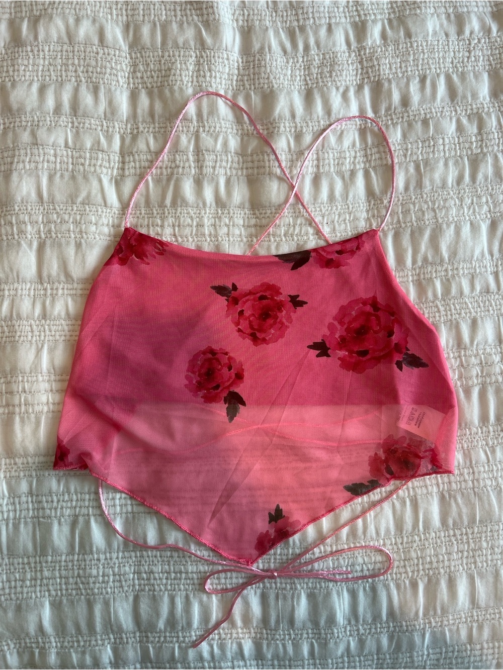 SHEIN Bright Pink Mesh Trim Camisole Top